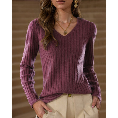 Knit sweater for women with V-neck and fine rib design Amarae