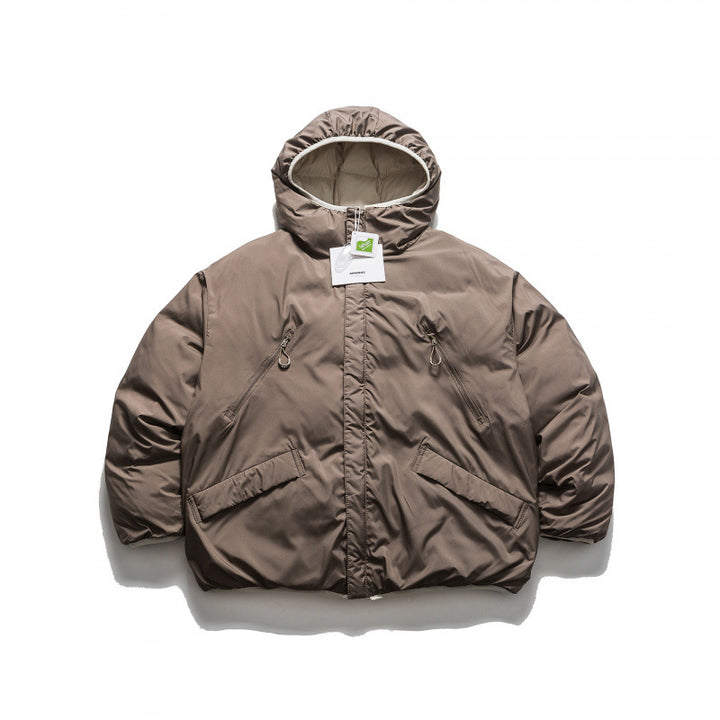 Unisex Short Boxy Puffer Jacket with Oversized Hood, Concealed Front Placket and Zipper Pockets Amarae
