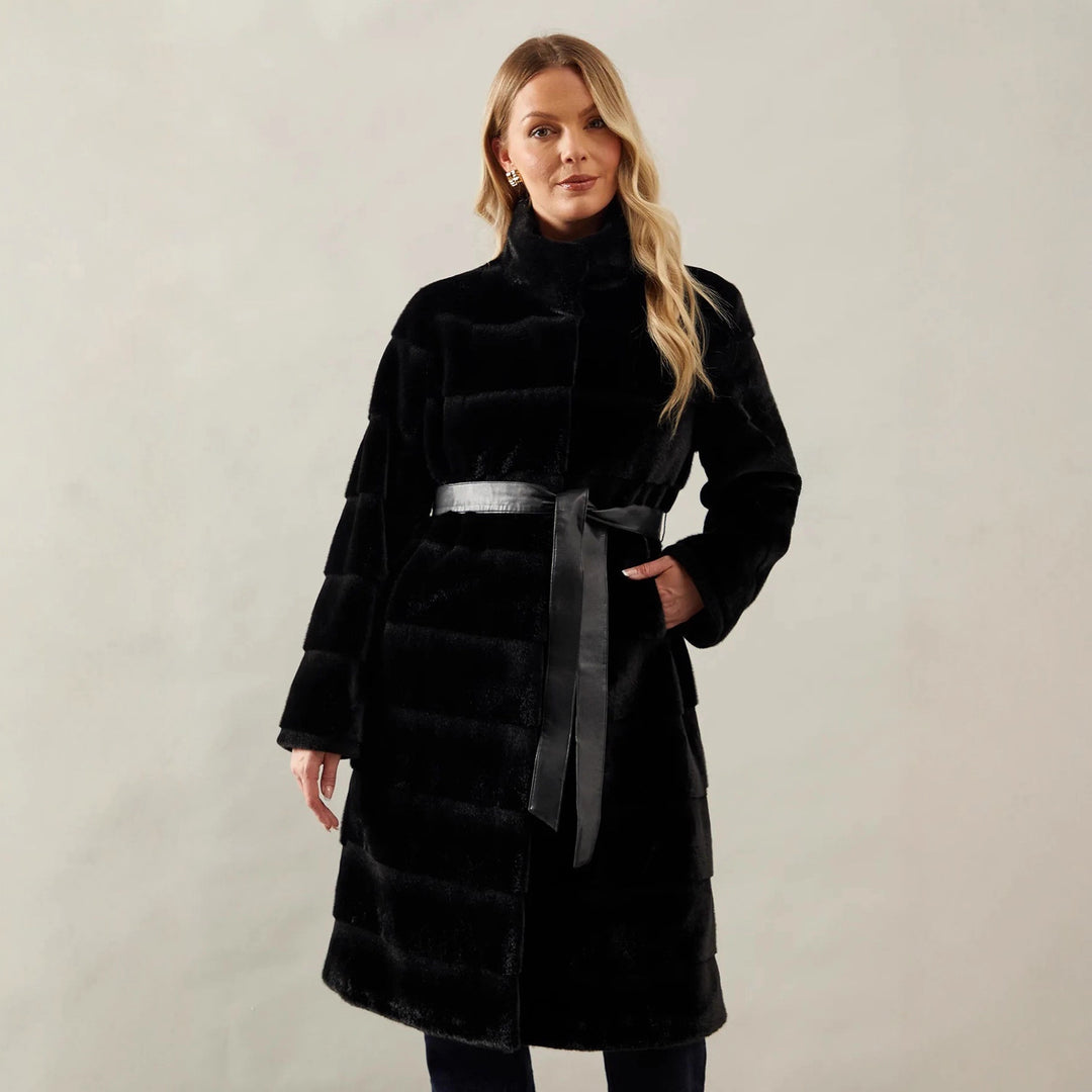 Ladies Cozy Marked Coat with Hidden Belt Lune London