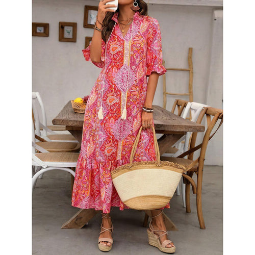 Maxi dress for women with playful paisley pattern and ruffled details Amarae