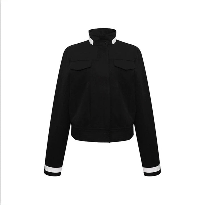 Women's cropped bomber jacket with stand-up collar, flap pockets, and contrast cuffs Amarae