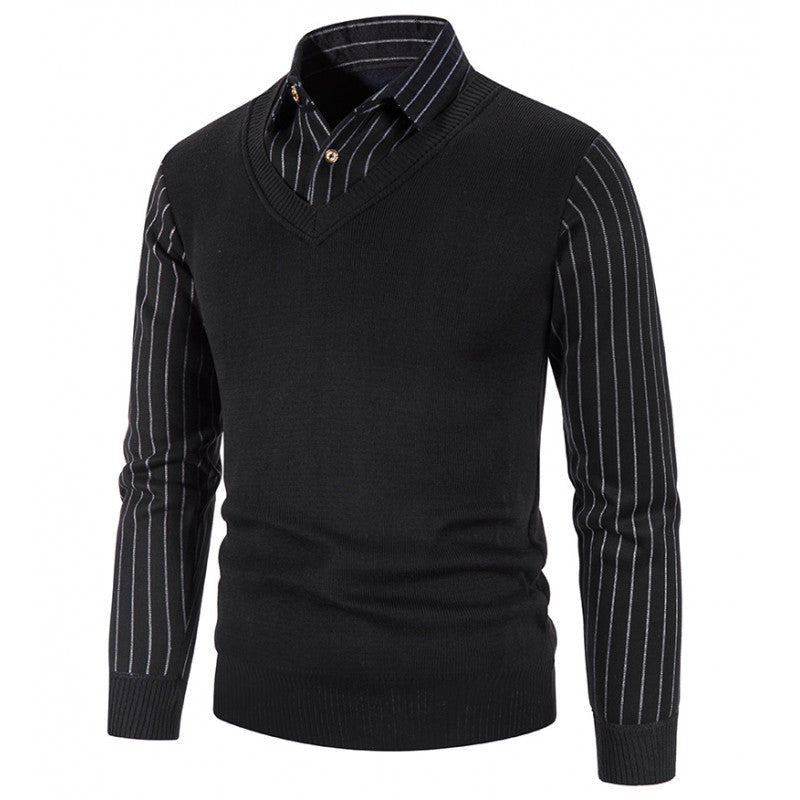 Men's knit sweater with V-neck and contrasting sleeves Lune London