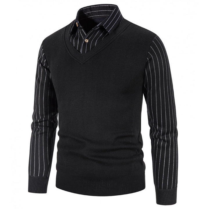 Men's knit sweater with V-neck and contrasting sleeves Lune London