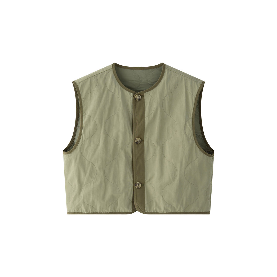 Women's Lightweight Padded Vest with Round Neckline, Contrast Piping and Button Placket Amarae
