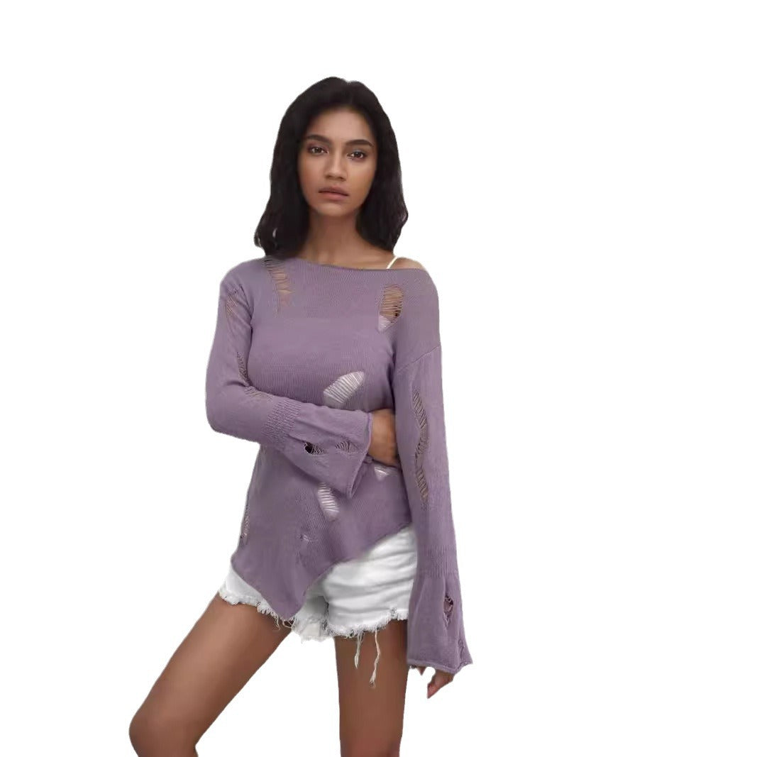 Pull en tricot pour femmes avec un design décontracté et effiloché Lune Londonl