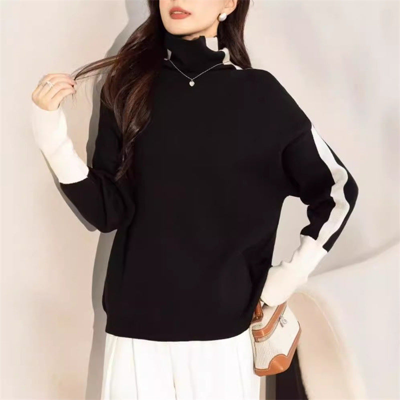 Sweatshirt oversized pour femmes avec col montant moderne et accents de manches contrastants Chic & Stil