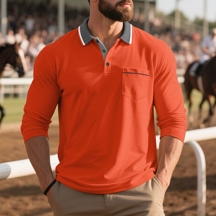 Men's long sleeve polo shirt in breathable fabric with modern collar Lune London