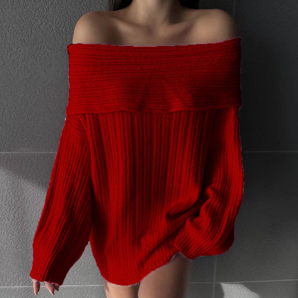 Pull en tricot surdimensionné pour femmes avec design épaules dénudées et texture à fines côtes Chic & Stil