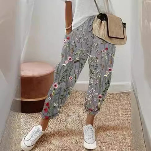 Women's linen jogger pants with drawstring, loose tapered fit and rolled hems Amarae
