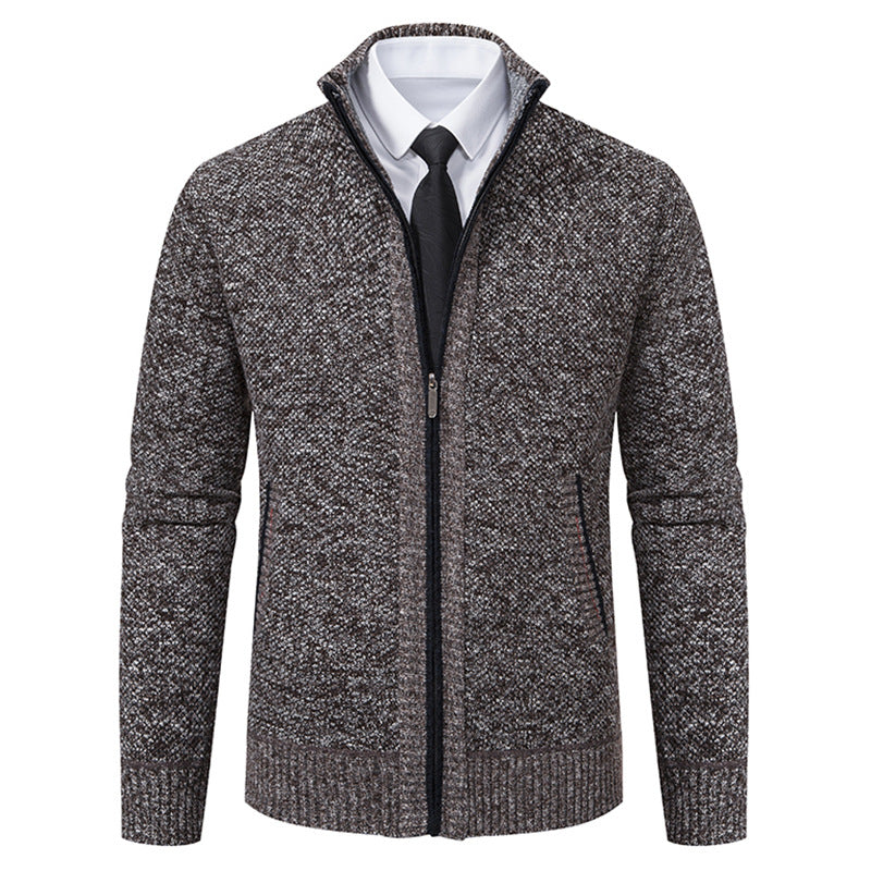 Elegant knitted jacket for men with high collar and practical zipper Lune London