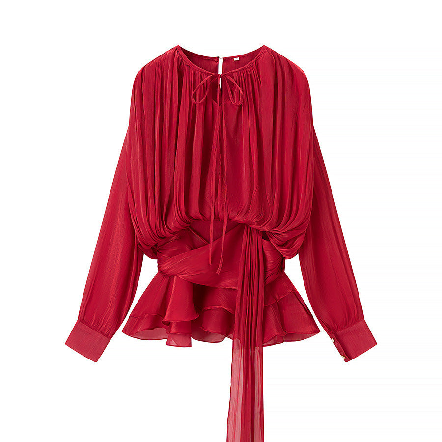 Chemisier élégant pour femmes avec volants et ceinture nouée Chic & Stil