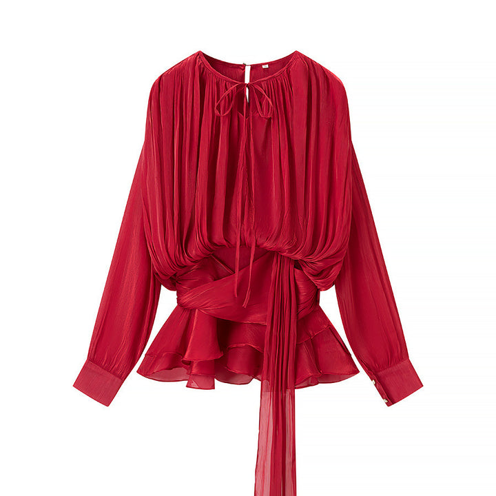 Chemisier élégant pour femmes avec volants et ceinture nouée Chic & Stil