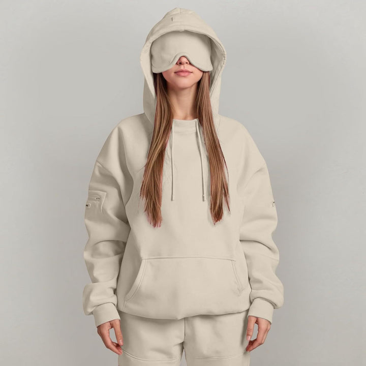 Ladies oversized hoodie with integrated sleep mask design Amarae