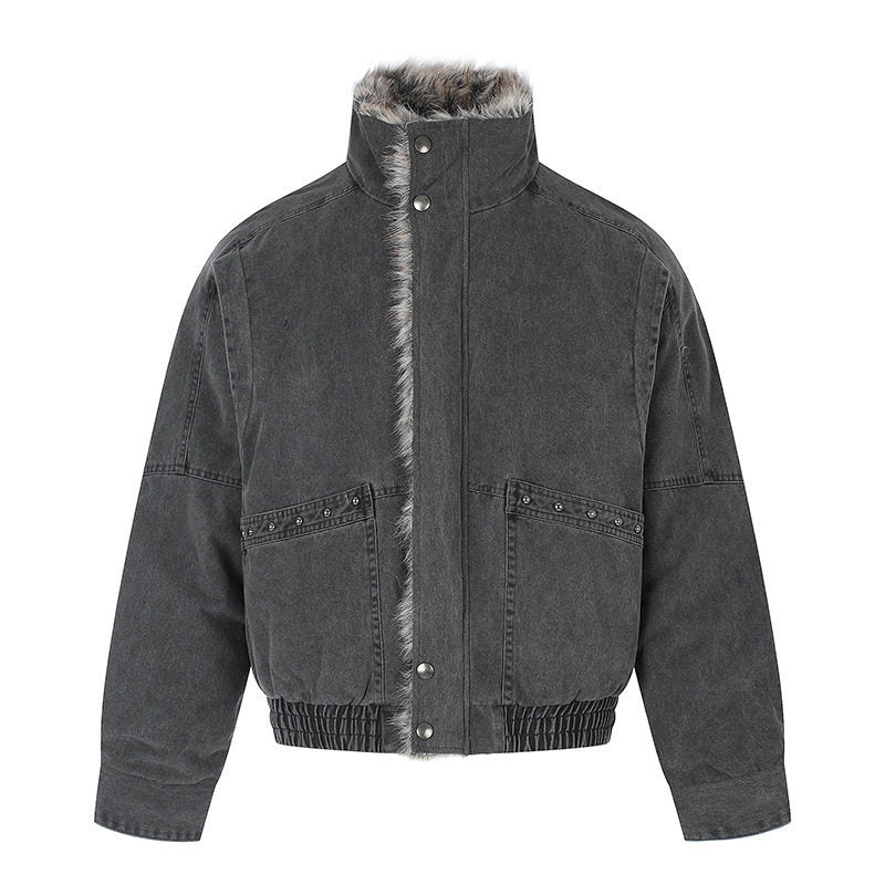 Ladies short bomber jacket with faux fur lining, stand collar and elastic waistband Amarae