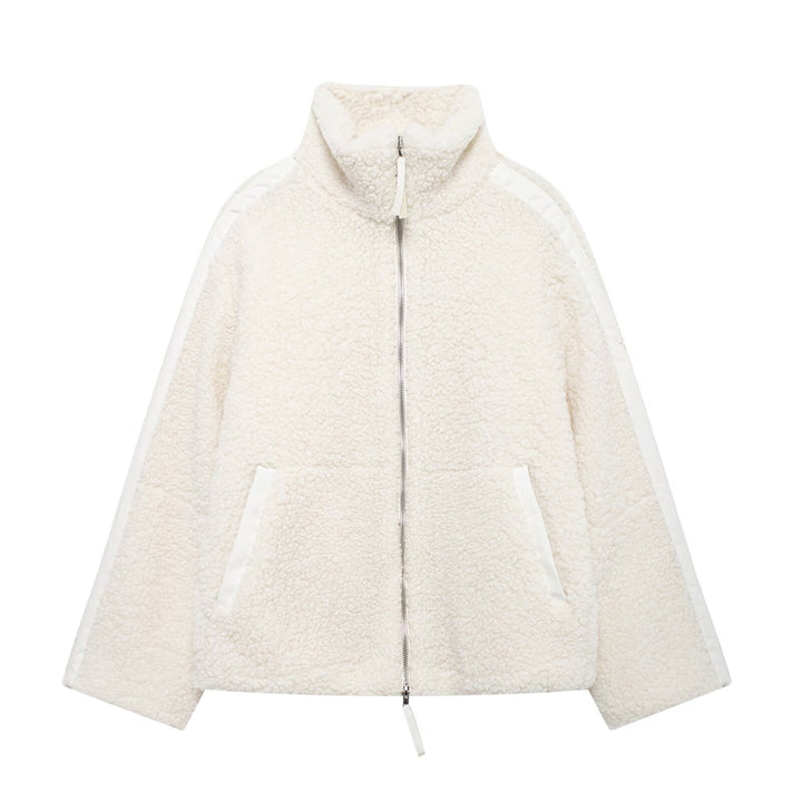 Ladies Teddy-Fleece jacket with high collar and side zip pockets Lune London