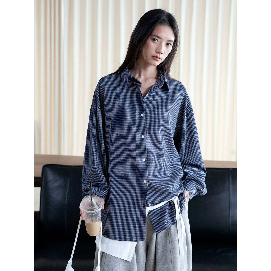 Women's Oversized Checked Shirt Blouse with Relaxed Fit Amarae