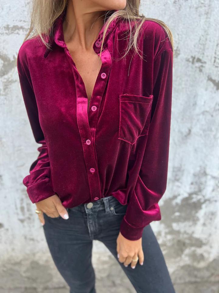 Satin top for women with elegant button placket Lune London