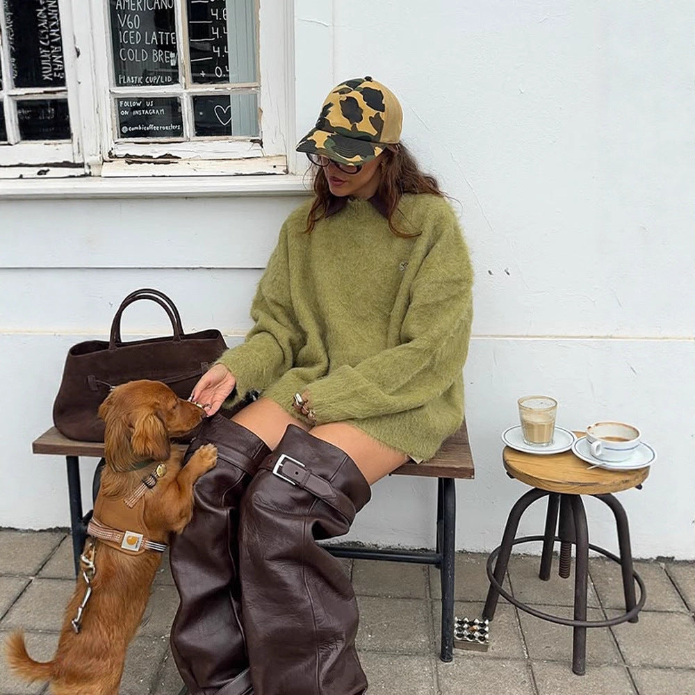 Women's Oversize Mohair Sweater Dress with High-Pile Knit and Casual Tunic Silhouette Amarae