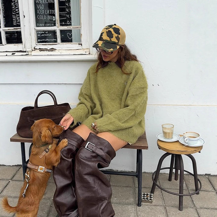 Women's Oversize Mohair Sweater Dress with High-Pile Knit and Casual Tunic Silhouette Amarae