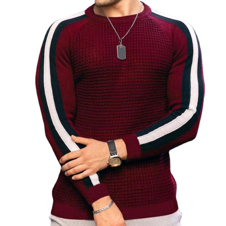 Men's trendy crew neck sweater with textured surface and contrasting stripes Lune London