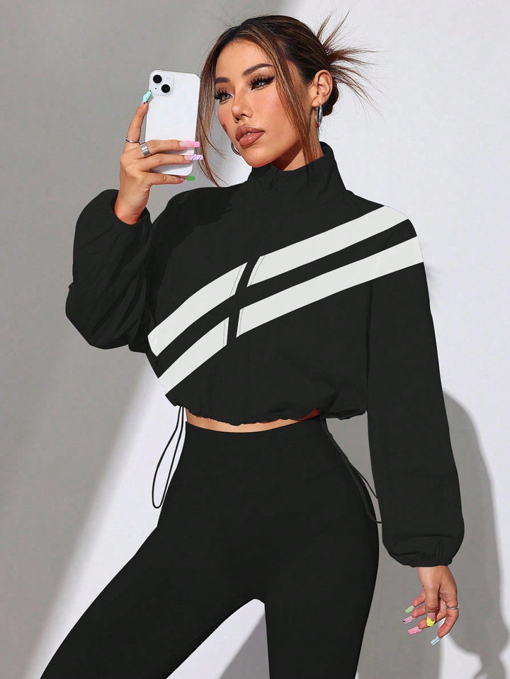 Women's Cropped Windbreaker with Stand-up Collar, Zipper and Drawstring Waist Amarae