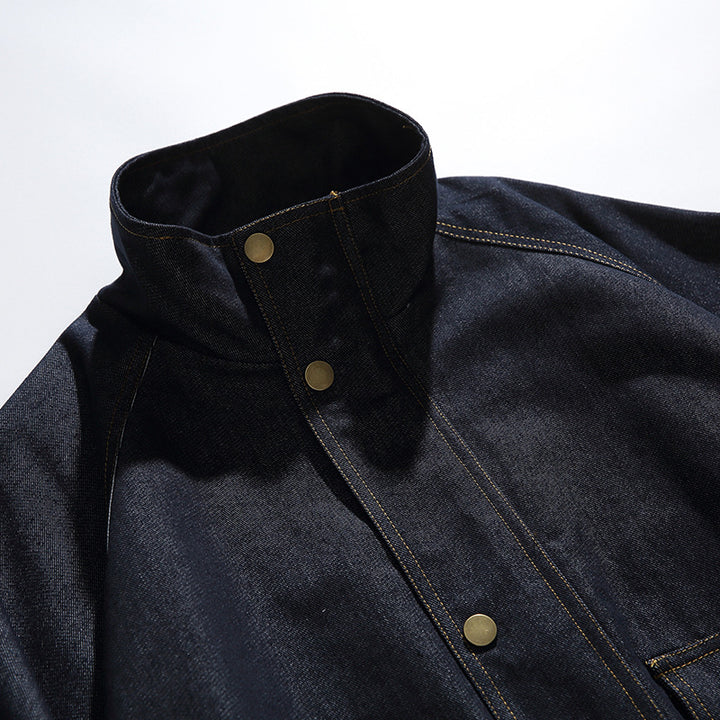 Unisex Boxy Jeans Jacket in Oversized Cut with Stand-Up Collar and Flap Pockets Amarae