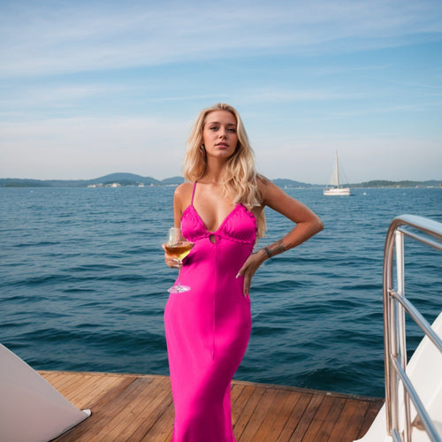 Evening dress for women with a deep V neckline and elegant ruffle details Chic & Stil