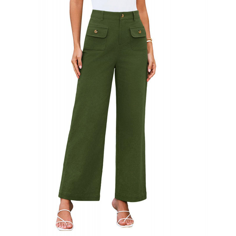 Women High-Waist Palazzo Pants with Flap Button Pockets Amarae