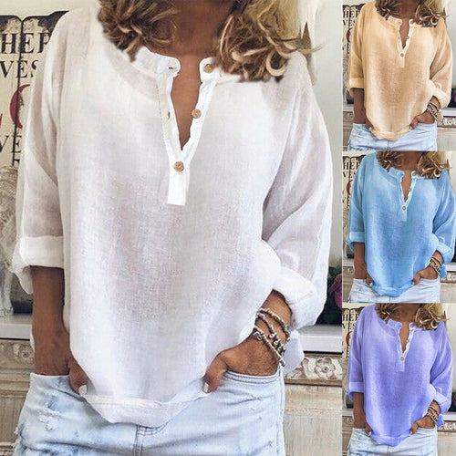 Linen blouse for women with button placket and intuitive fit Amarae