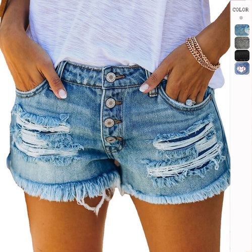 Women's Jean Shorts with Frayed Hem and Chic Casual Distressed Look & Style
