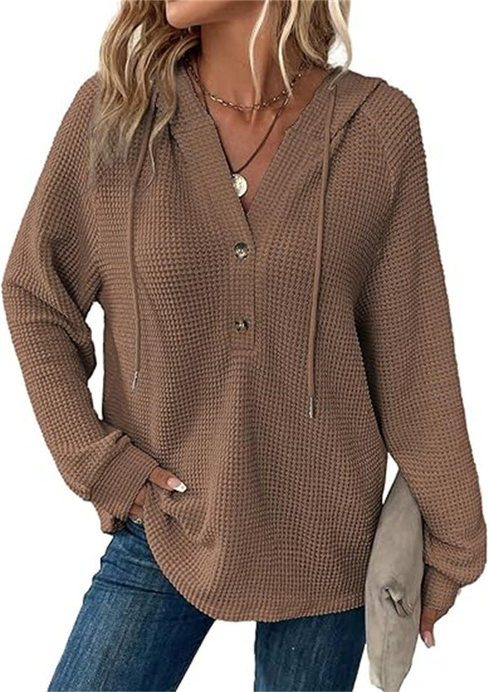 Ladies hooded sweatshirt in waffle texture Amarae
