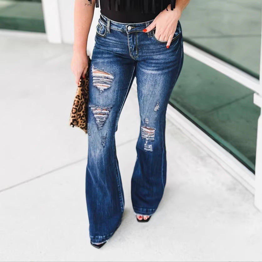 Women's High-Waisted Flared Jeans in Retro Flare with Large Rip Applications and Shaping Fit Amarae