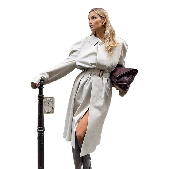 Women's mid-length trench coat in cocoon cut with belt and raglan sleeves Amarae