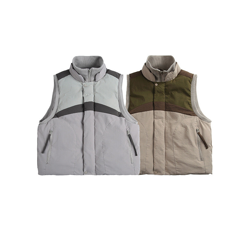 Unisex Lightweight Padded Stand-Up Collar Vest in Boxy Cut with Zipper Pockets Amarae