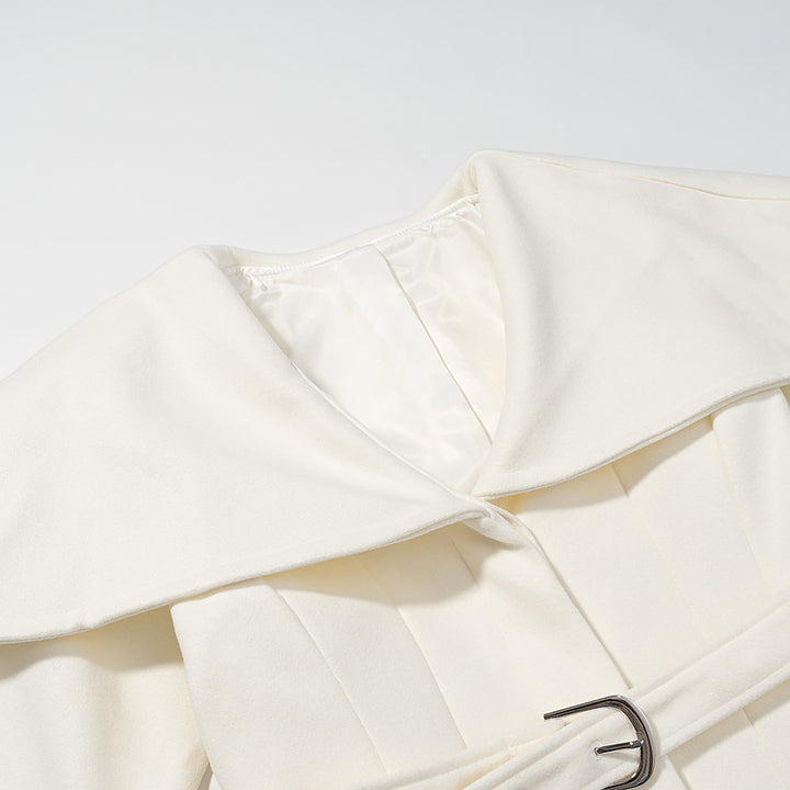 Ladies Maximal long wool blend coat with oversized shawl collar and waist belt Amarae