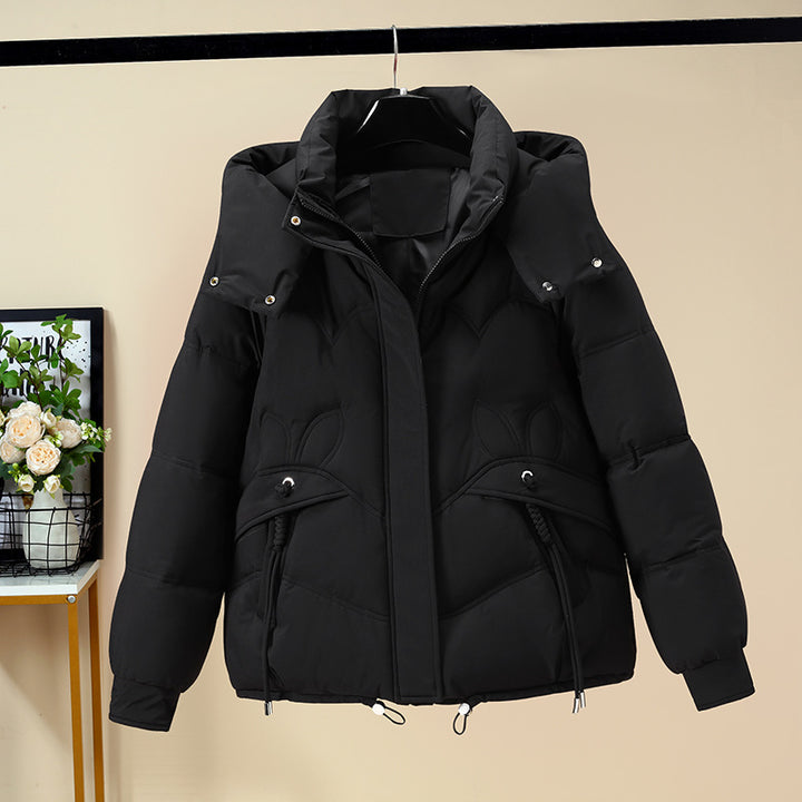 Ladies Fashion Padded Jacket with Removable Hood and Side Pockets with Opening.