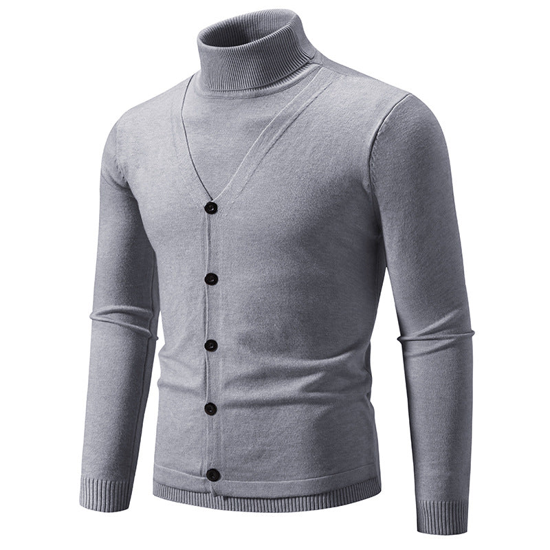 Elegant turtleneck sweater for men with front button details and fine knit texture Lune London