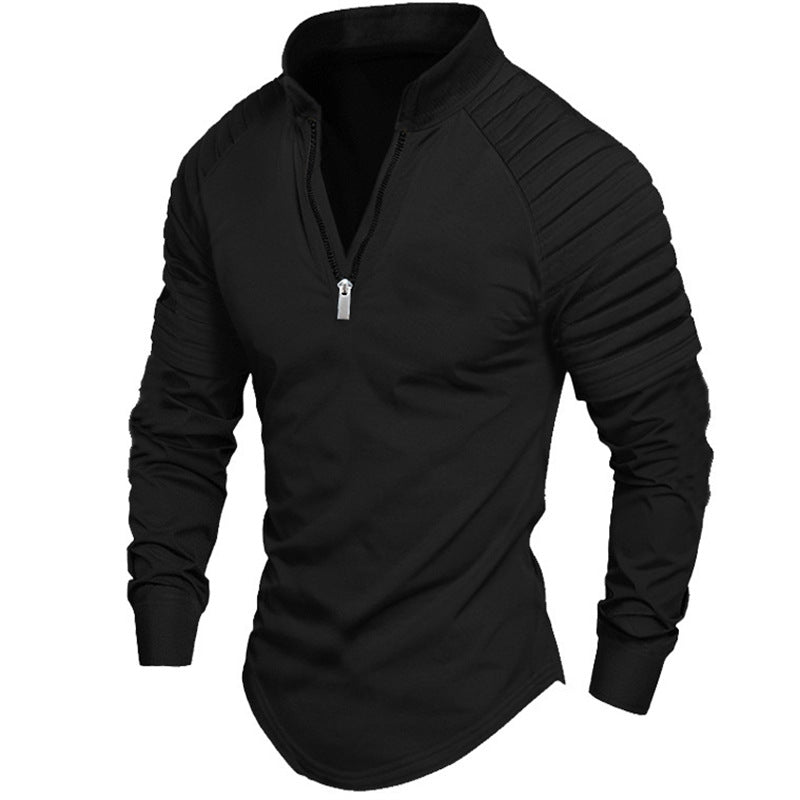 Long sleeve sport shirt for men with high collar and zip Lune London