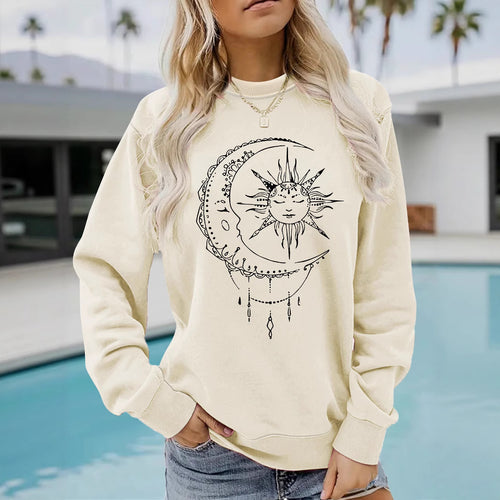 Sweatshirt pour femmes avec un design artistique de soleil et de lune Chic & Stil