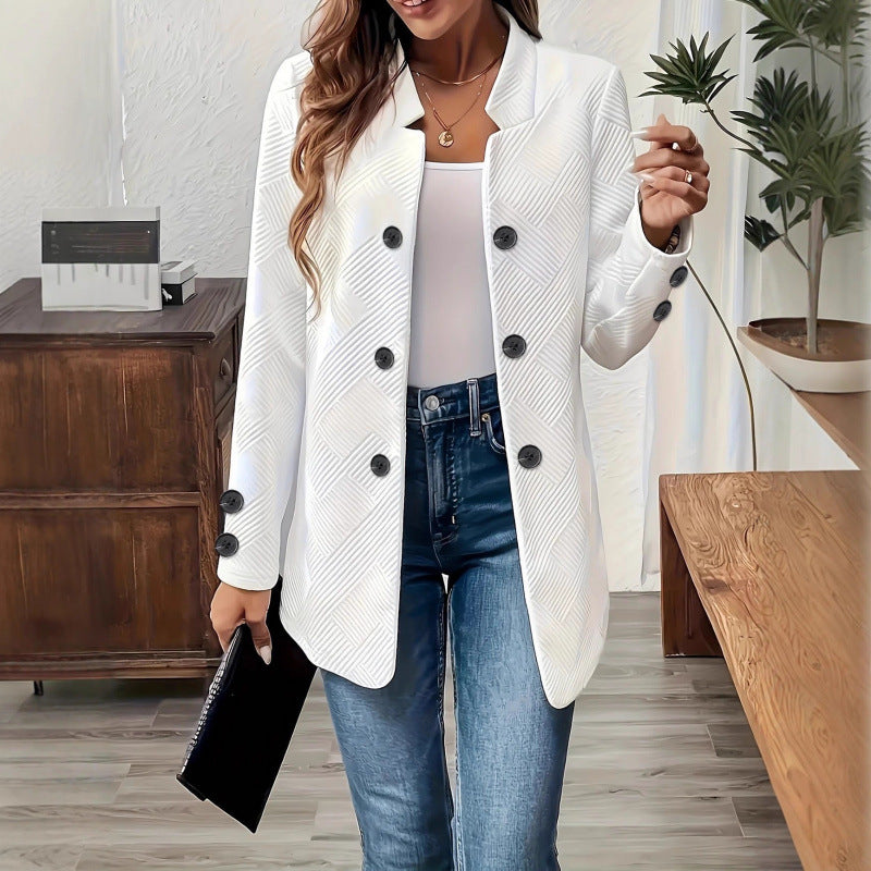 Women Tailored Long Blazer with Textured Quilted Look Amarae