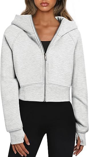 Ladies Crop Sweat Jacket with Zipper and Hood Lune London