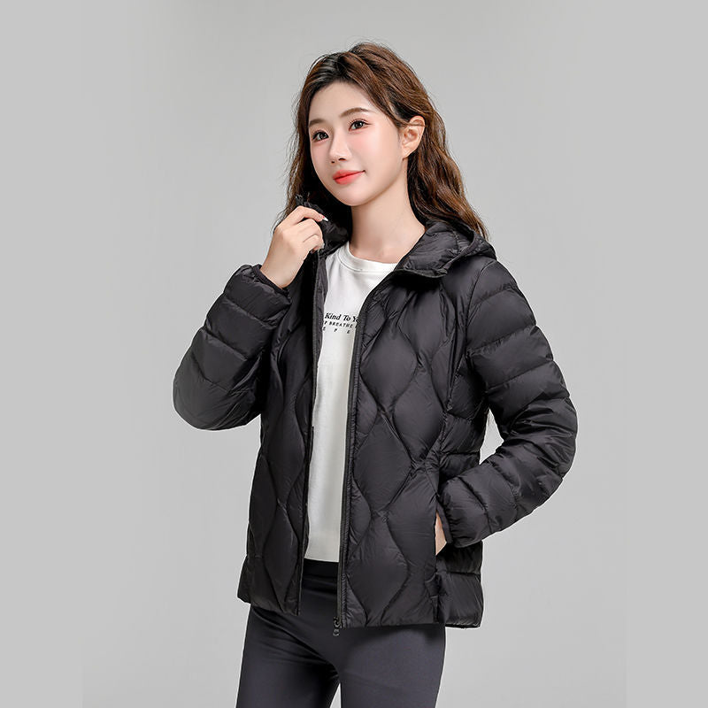 Women's Lightweight Quilted Hooded Jacket with Diamond Quilting and Thermal Insulation Amarae