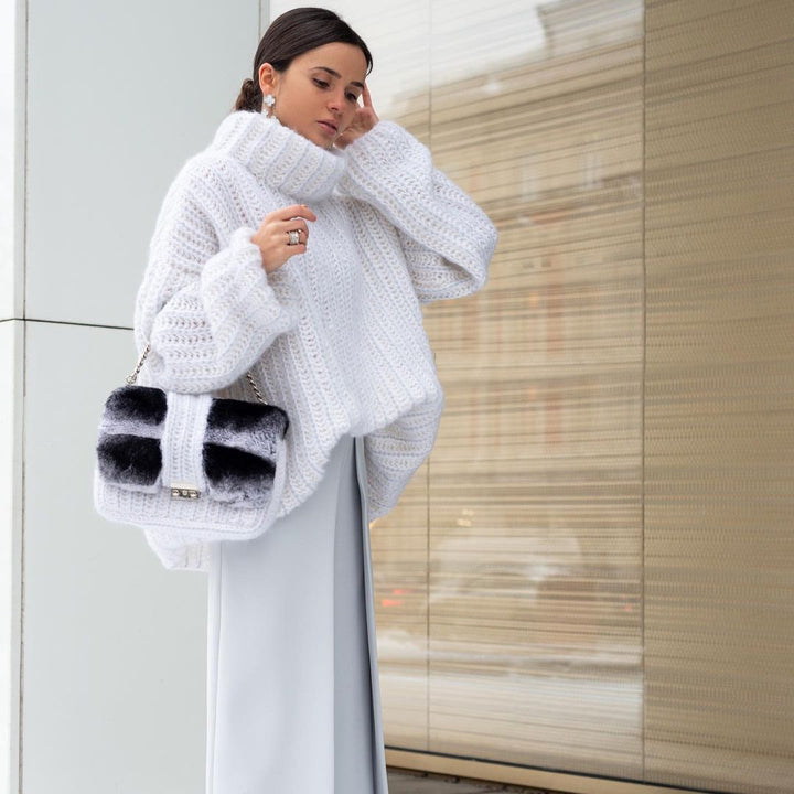 Chunky knitted sweater for women with high collar Lune London