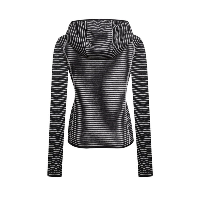Women's Lightweight Hoodie Zip Jacket in Striped Look with Fitted Cut and Raglan Sleeves Amarae
