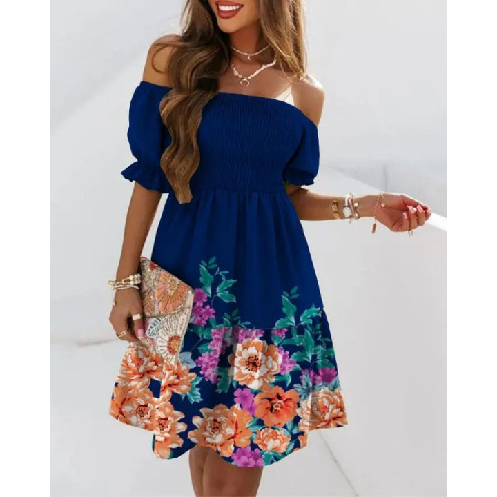Floral ruffled dress with a neckline for women Lune London