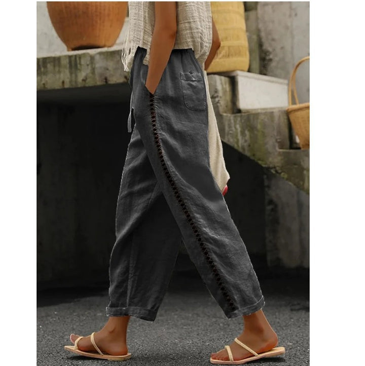 Casual linen pants for women with side button detail Lune London