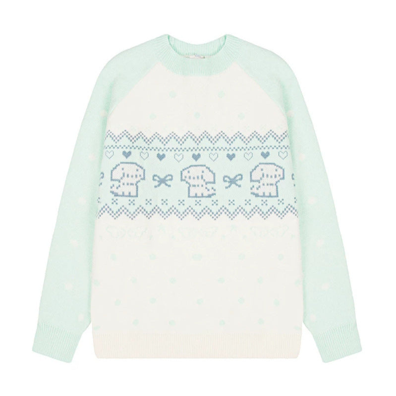 Women's knitted sweater with Norwegian pattern, raglan sleeves and round neckline Amarae