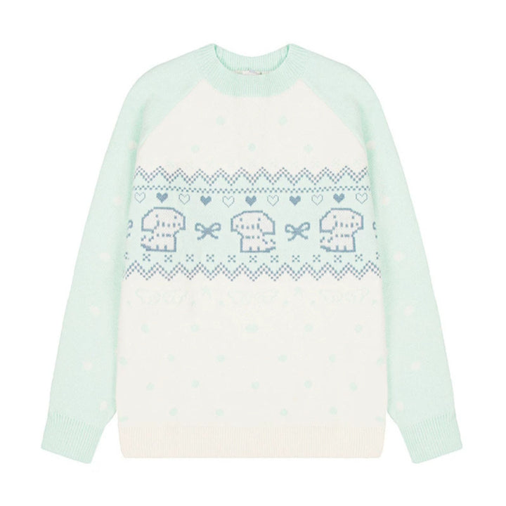 Women's knitted sweater with Norwegian pattern, raglan sleeves and round neckline Amarae