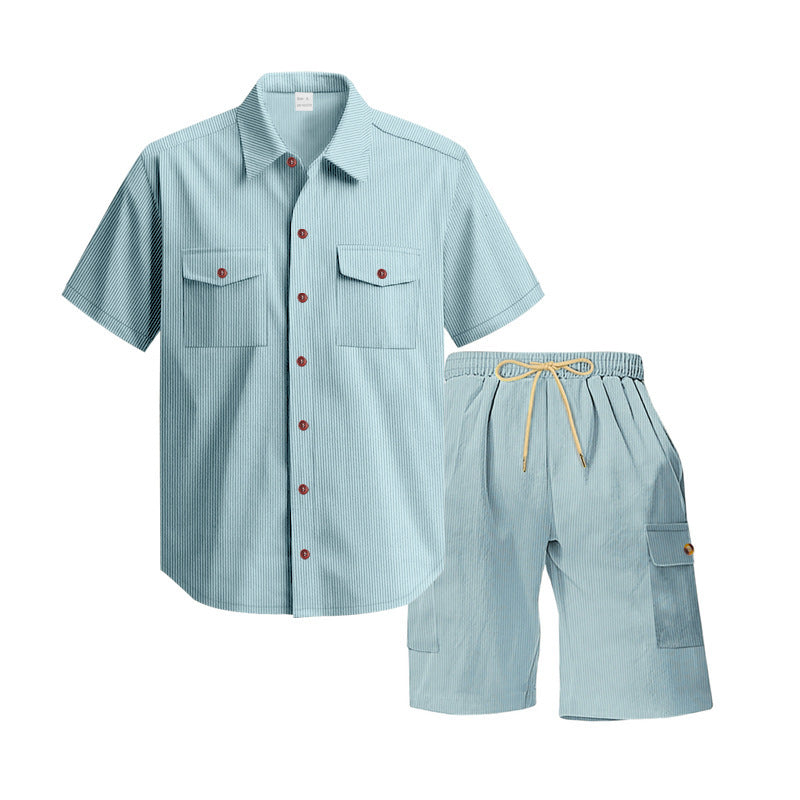Casual men's short sleeve shirt with chic cargo shorts set