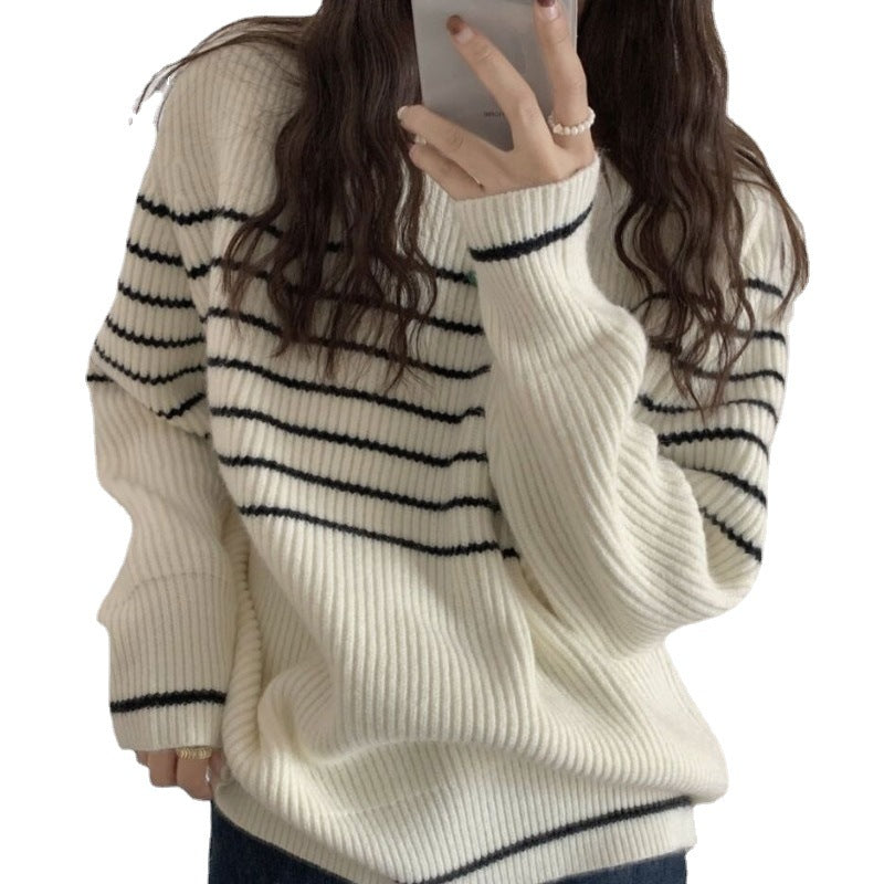 Pull en tricot épais pour femme avec design rayé et coupe décontractée Chic & Stil